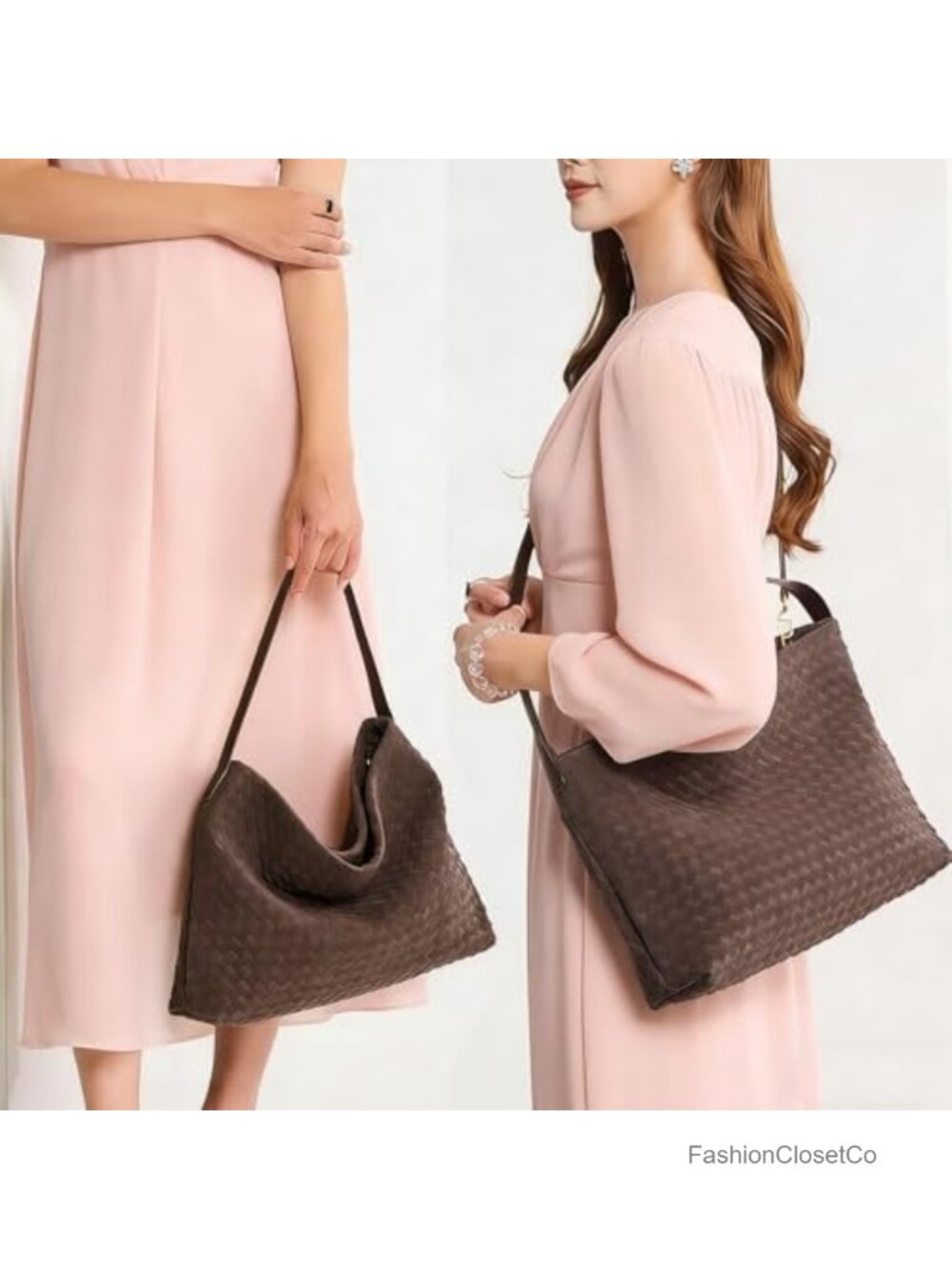 Woven Faux Leather Hobo Shoulder Bag Satchel Crossbody Tote Handbag with - Picture 2 of 4